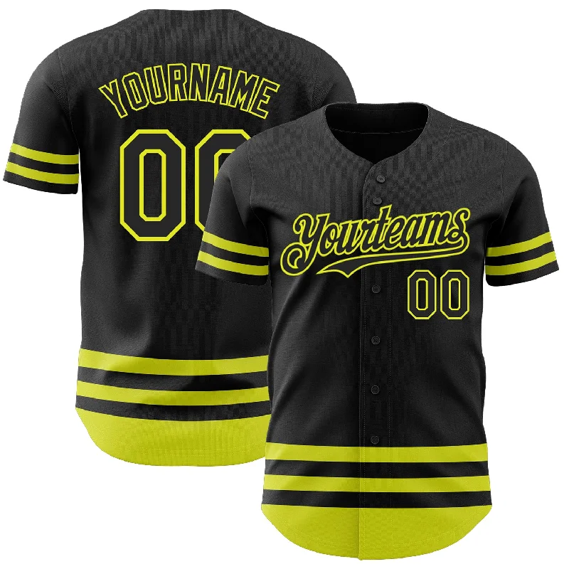 Custom Baseball Jerseys With Unique Designs-Custom Black Neon Yellow Line Authentic Baseball Jersey