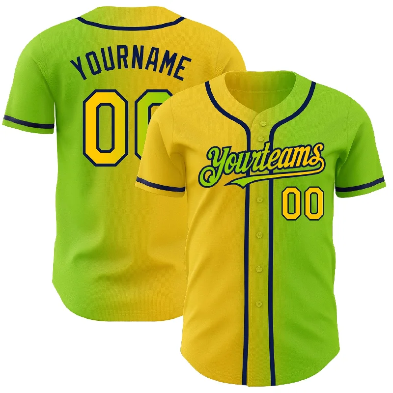 Custom Baseball Jerseys For International Teams-Custom Neon Green Yellow-Navy Authentic Gradient Fashion Baseball Jersey