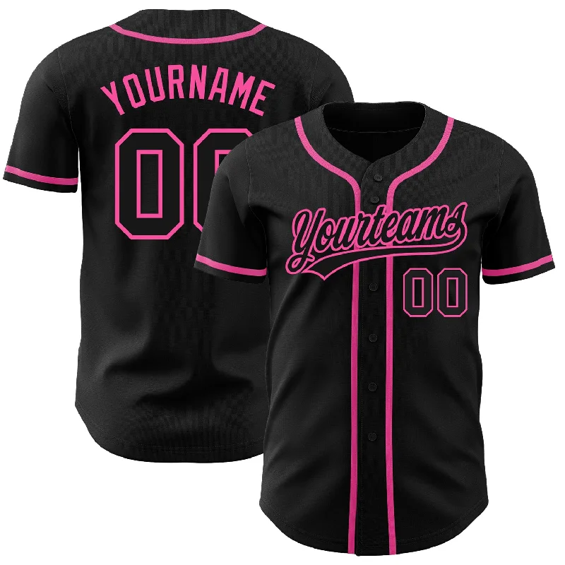 Personalized Baseball Jerseys For College Events-Custom Black Black-Pink Authentic Baseball Jersey