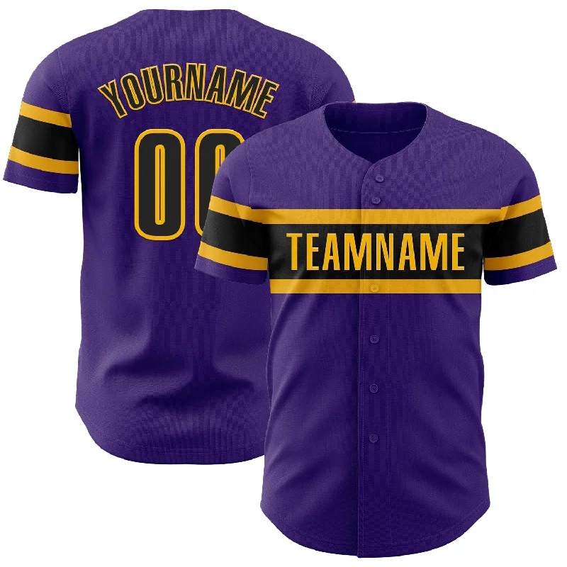 Custom Baseball Jerseys For Alumni Games-Custom Purple Black-Gold Authentic Baseball Jersey