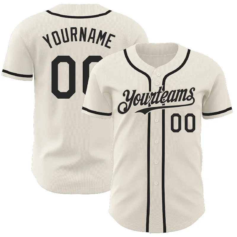 Custom Baseball Jerseys For High School Teams-Custom Cream Black Authentic Baseball Jersey