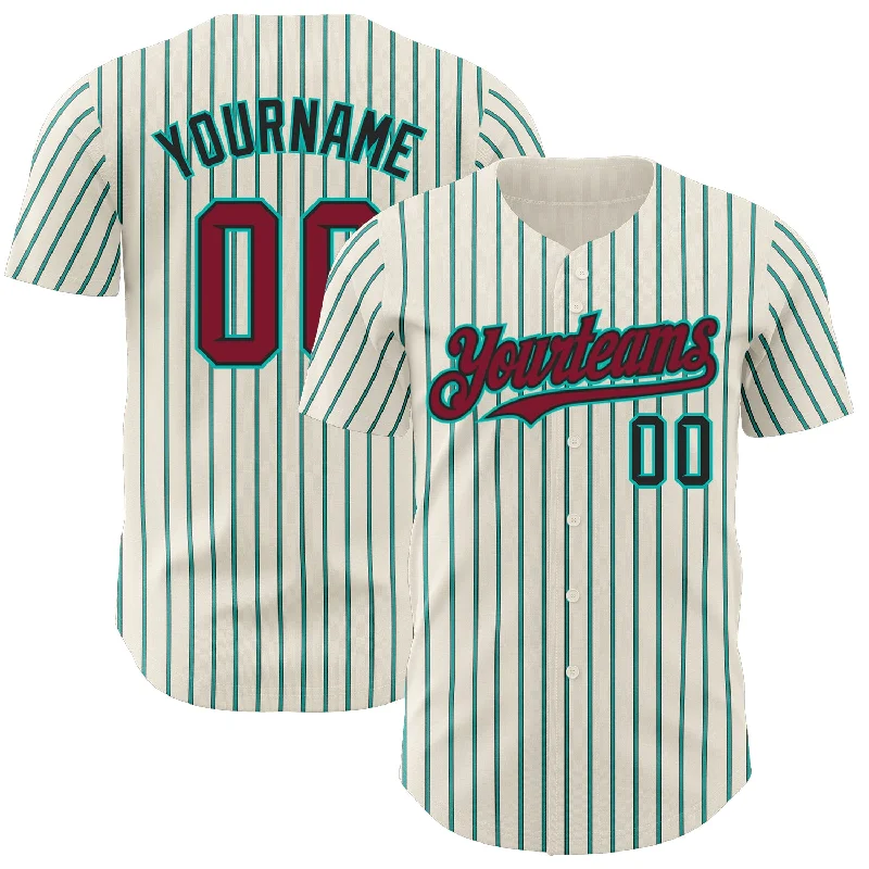 Baseball Jerseys With Custom Designs-Custom Cream (Black Aqua Pinstripe) Crimson Black-Aqua Authentic Baseball Jersey