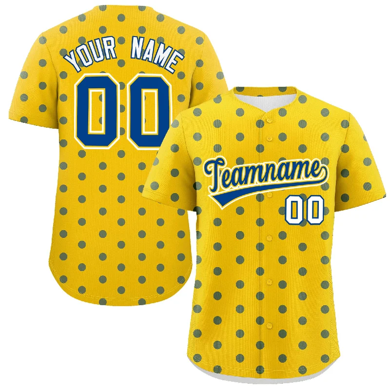 Personalized Baseball Jerseys For Group Customization-Custom Gold Royal Personalized Polka Dot Graffiti Pattern Authentic Baseball Jersey