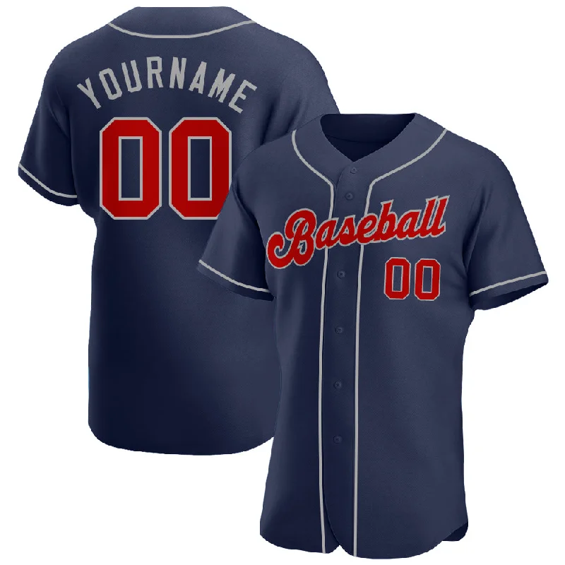 Custom Baseball Jerseys With Sponsor Logos-Custom Navy Red-Gray Authentic Baseball Jersey