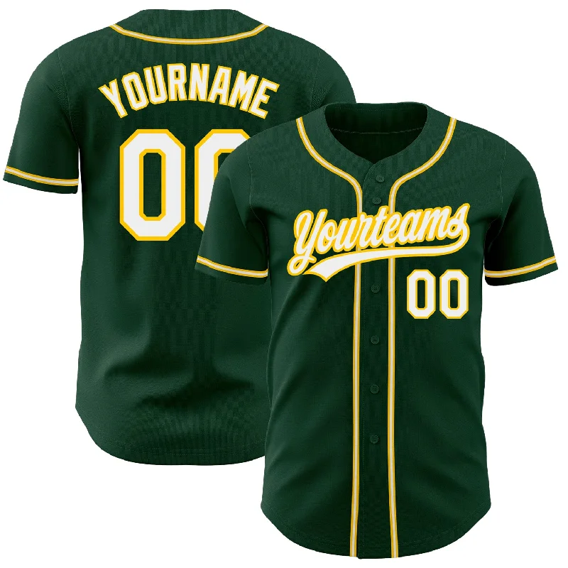 Custom Baseball Jerseys With Embroidered Names-Custom Green White-Gold Authentic Baseball Jersey