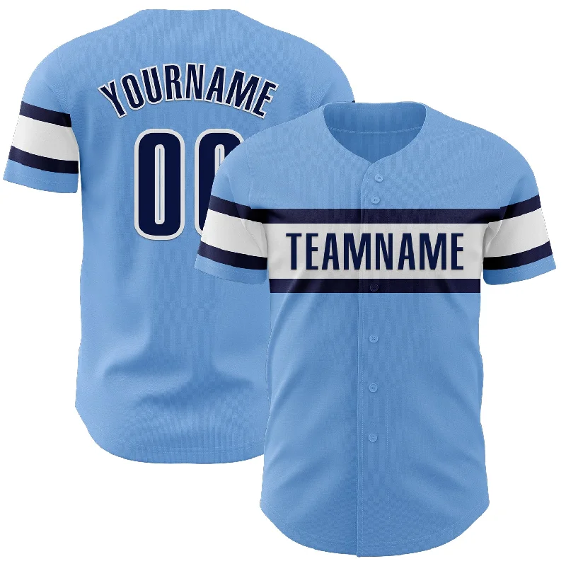 Custom Baseball Jerseys With Text & Logo-Custom Light Blue Navy-White Authentic Baseball Jersey