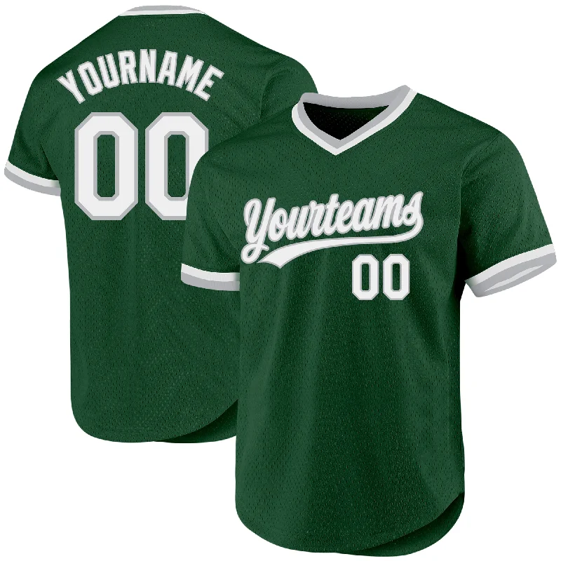 Custom Baseball Jerseys For VIP Events-Custom Green White-Gray Authentic Throwback Baseball Jersey