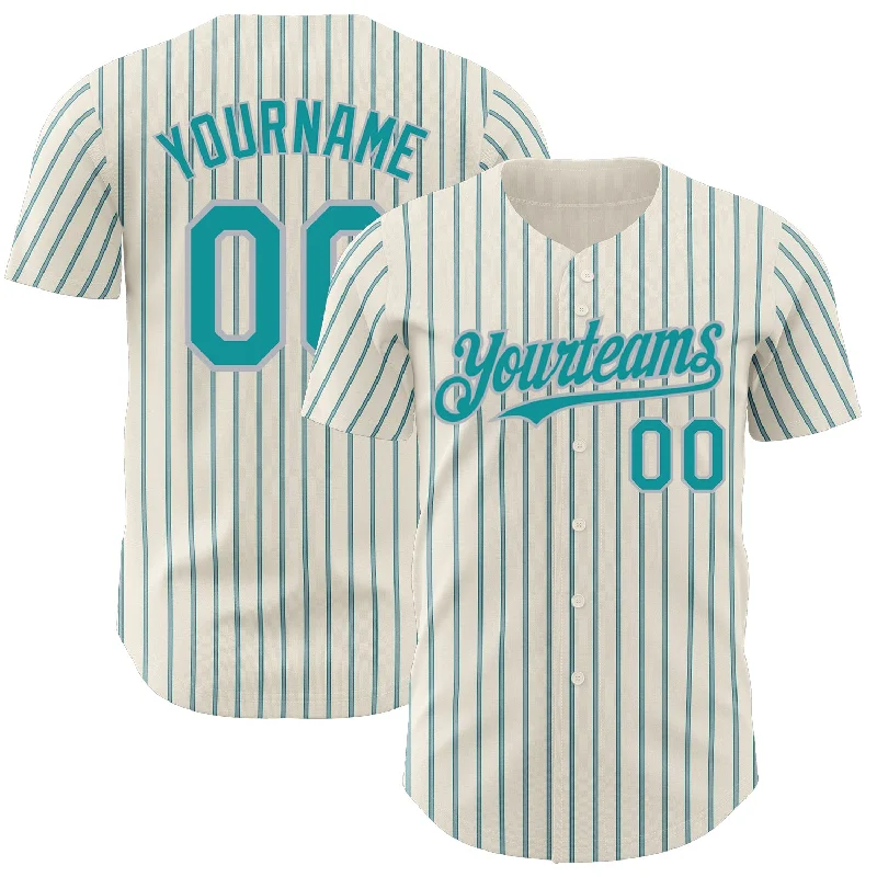 Baseball Jerseys For Youth & Junior Leagues-Custom Cream (Teal Gray Pinstripe) Teal-Gray Authentic Baseball Jersey