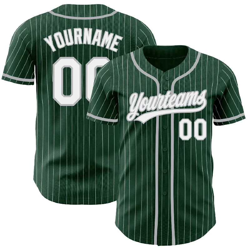 Custom Baseball Jerseys For Special Event Sponsorship-Custom Green White Pinstripe Gray Authentic Baseball Jersey