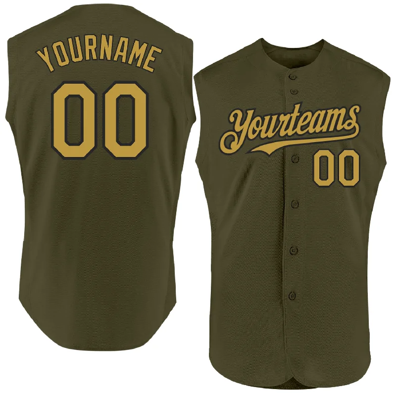 Custom Baseball Jerseys For Special Events-Custom Olive Old Gold-Black Authentic Sleeveless Salute To Service Baseball Jersey