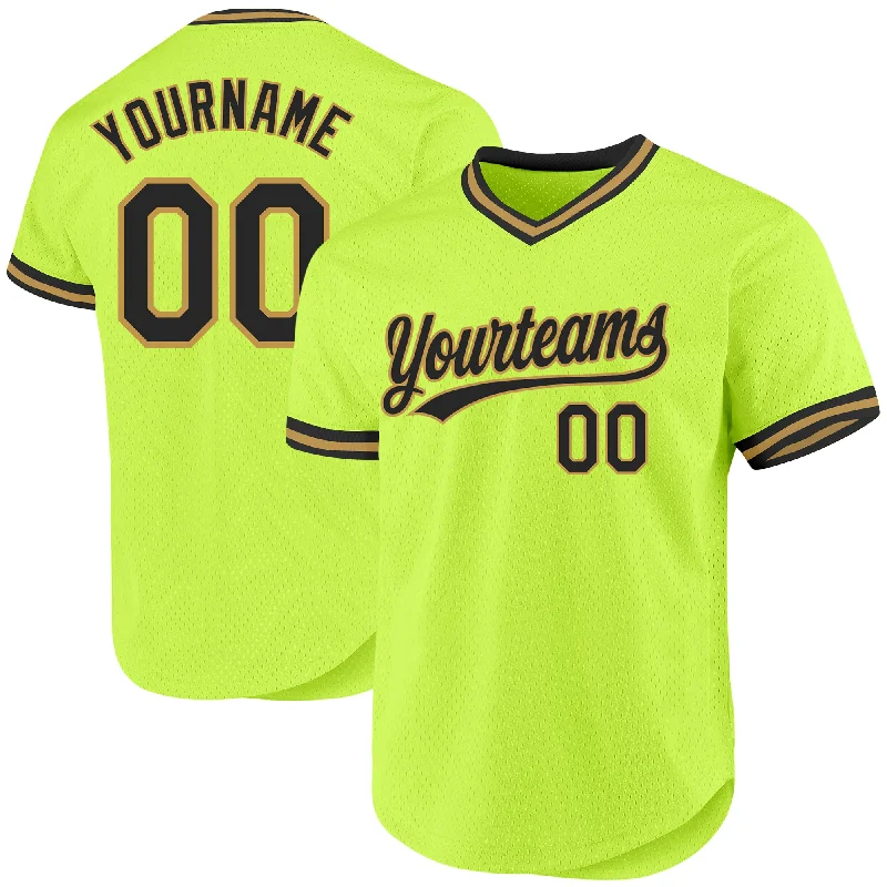 Custom Baseball Jerseys For School Uniforms-Custom Neon Green Black-Old Gold Authentic Throwback Baseball Jersey