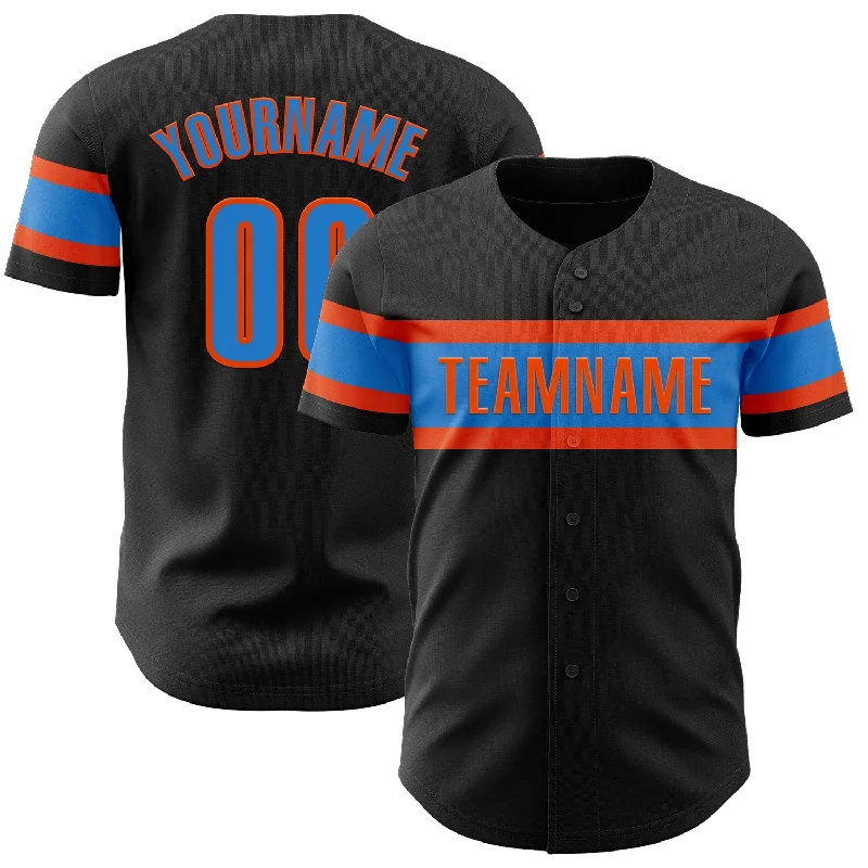 Baseball Jerseys For Tournaments & Competitions-Custom Black Electric Blue-Orange Authentic Baseball Jersey