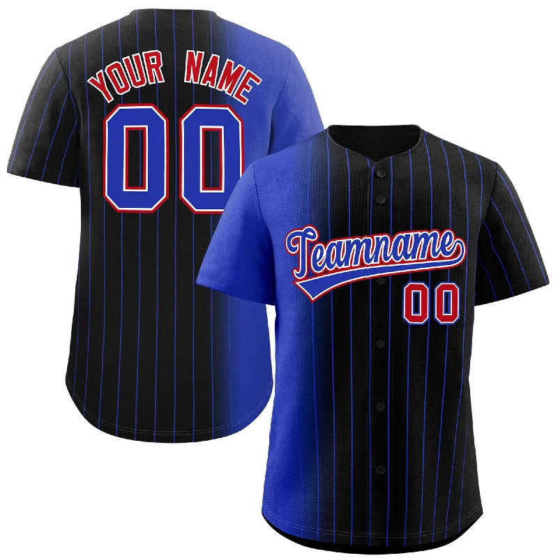 Baseball Jerseys For Sponsorship Recognition-Custom Black Royal Pinstripe Personalized Gradient Authentic Baseball Jersey