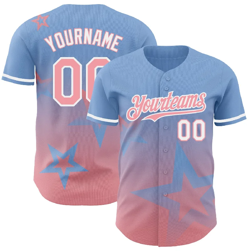 Custom Baseball Jerseys With Bold Fonts-Custom Light Blue Medium Pink-White 3D Pattern Design Gradient Style Twinkle Star Authentic Baseball Jersey