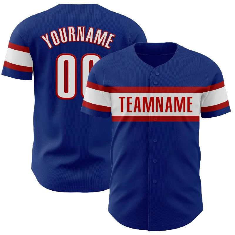 Baseball Jerseys With Custom Number Placement-Custom Royal White-Red Authentic Baseball Jersey