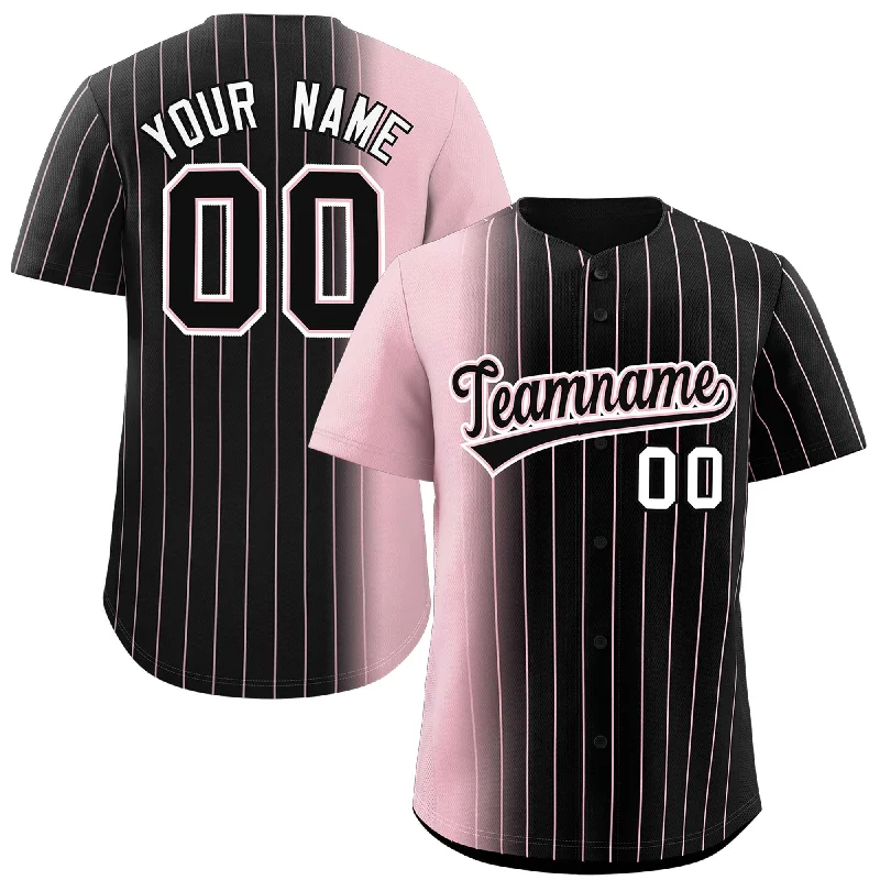 Baseball Jerseys For Team Celebrations-Custom Black Light Pink Pinstripe Personalized Gradient Authentic Baseball Jersey