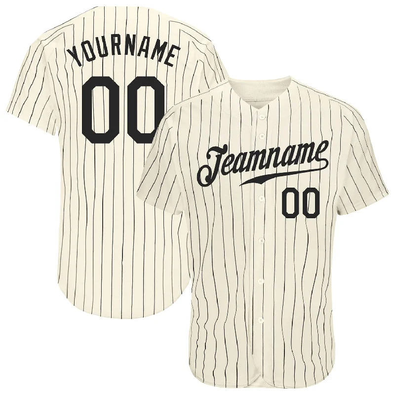 Custom Baseball Jerseys For High School Teams-Custom Cream Black Pinstripe Black Authentic Baseball Jersey