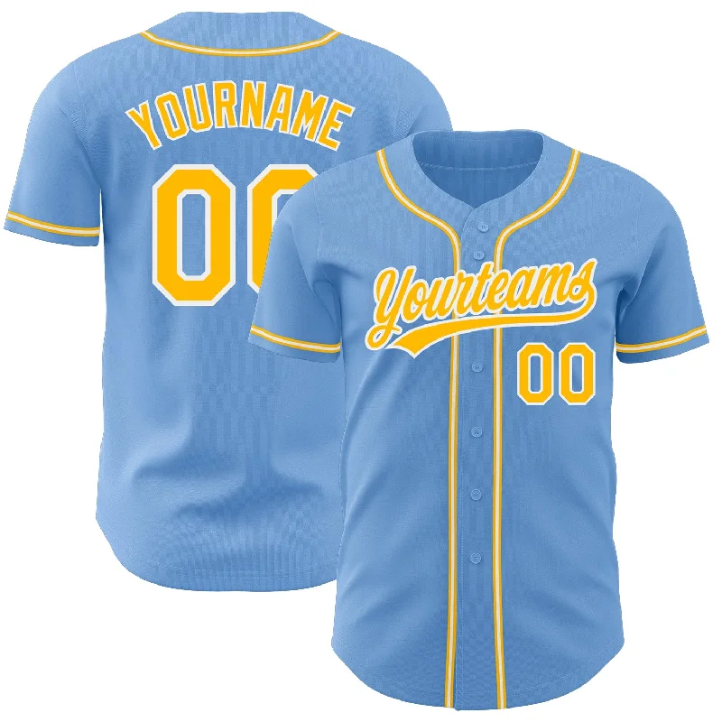 Baseball Jerseys For Youth Camps & Leagues-Custom Light Blue Gold-White Authentic Baseball Jersey