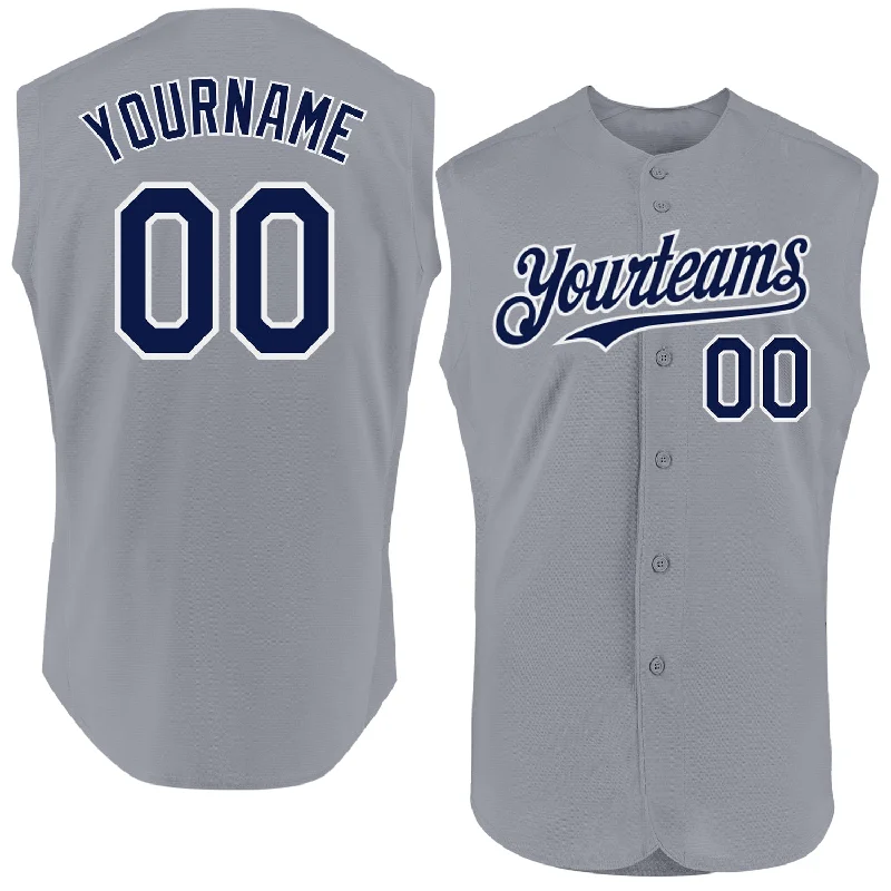 Baseball Jerseys For Youth Camps & Leagues-Custom Gray Navy-White Authentic Sleeveless Baseball Jersey