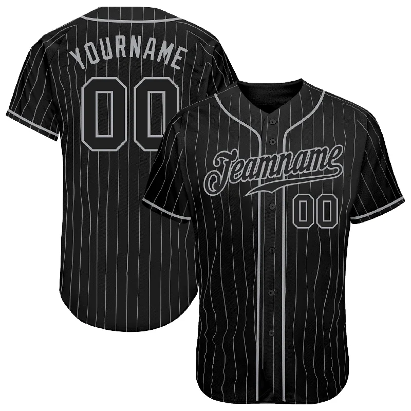 Baseball Jerseys With Custom Team Designs-Custom Black Gray Pinstripe Black-Gray Authentic Baseball Jersey