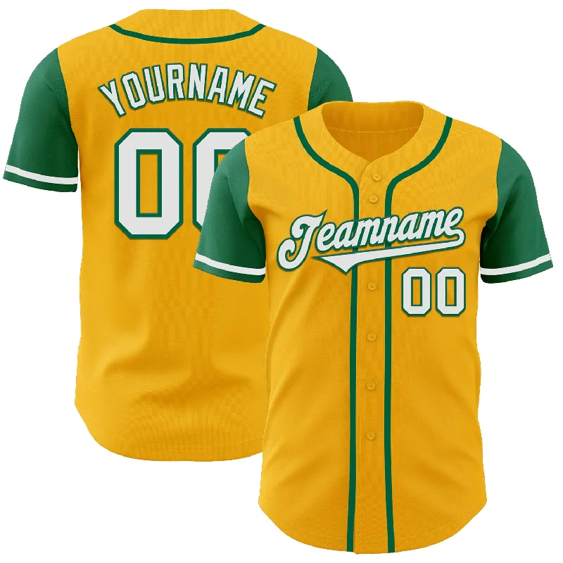 Baseball Jerseys For Custom Player Apparel-Custom Gold White-Kelly Green Authentic Two Tone Baseball Jersey