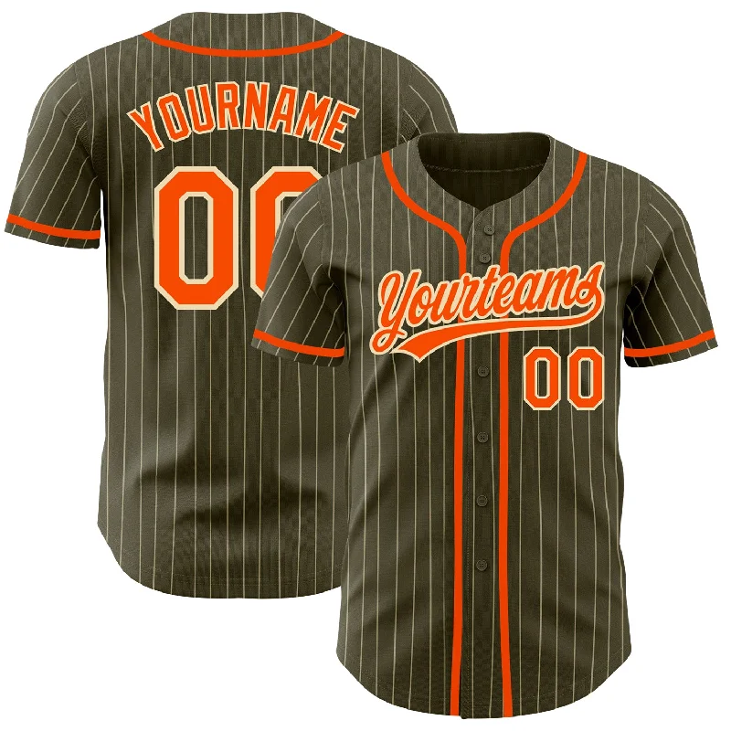 Custom Baseball Jerseys For Player Celebrations-Custom Olive City Cream Pinstripe Orange Authentic Salute To Service Baseball Jersey