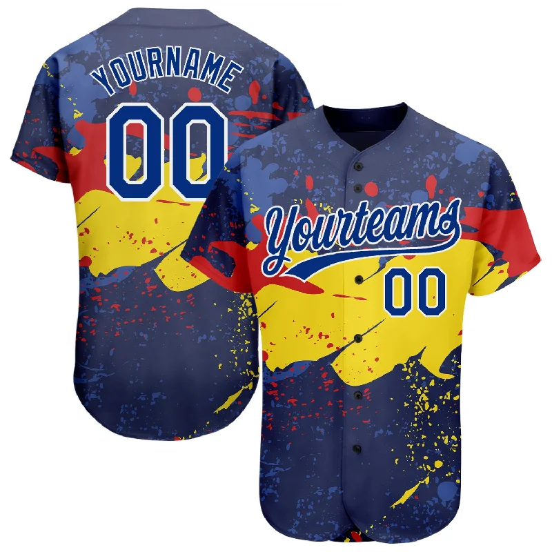 Custom Baseball Jerseys For Local Fans-Custom Figure Royal-Gold 3D Pattern Design Authentic Baseball Jersey