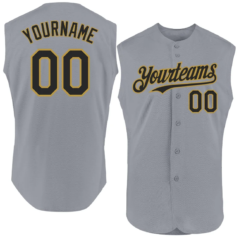 Custom Baseball Jerseys For Club Teams-Custom Gray Black-Old Gold Authentic Sleeveless Baseball Jersey