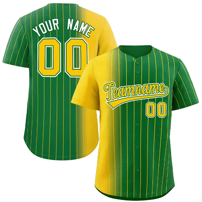 Baseball Jerseys For Special Fan Days-Custom Kelly Green Gold Pinstripe Personalized Gradient Authentic Baseball Jersey