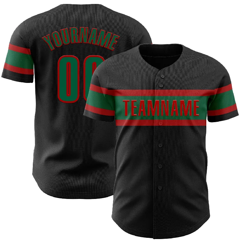 Baseball Jerseys For Youth & Junior Leagues-Custom Black Kelly Green-Red Authentic Baseball Jersey