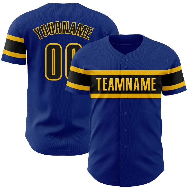 Personalized Baseball Jerseys For Families-Custom Royal Black-Yellow Authentic Baseball Jersey