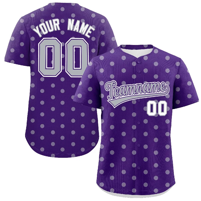 Personalized Baseball Jerseys For Family Teams-Custom Purple Gray Personalized Polka Dot Graffiti Pattern Authentic Baseball Jersey