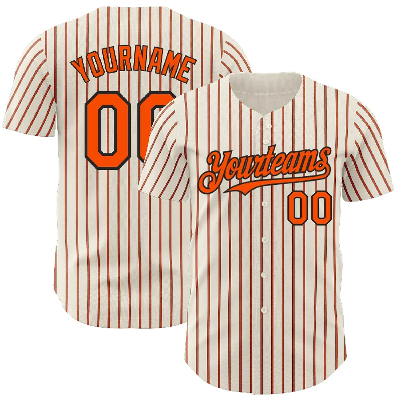 Baseball Jerseys For Local Leagues-Custom Cream (Black Orange Pinstripe) Orange-Black Authentic Baseball Jersey