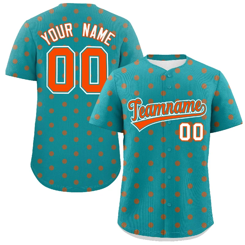 Baseball Jerseys With Custom Logos & Emblems-Custom Aqua Orange Personalized Polka Dot Graffiti Pattern Authentic Baseball Jersey