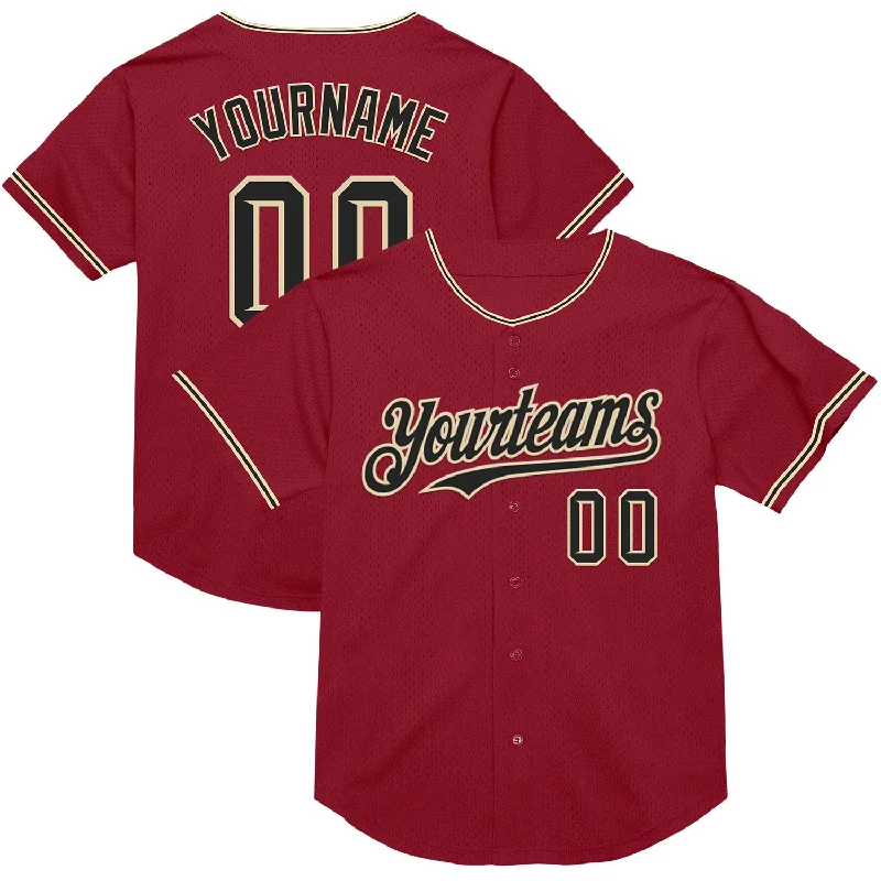 Baseball Jerseys With Custom Number Placement-Custom Maroon Black-City Cream Mesh Authentic Throwback Baseball Jersey