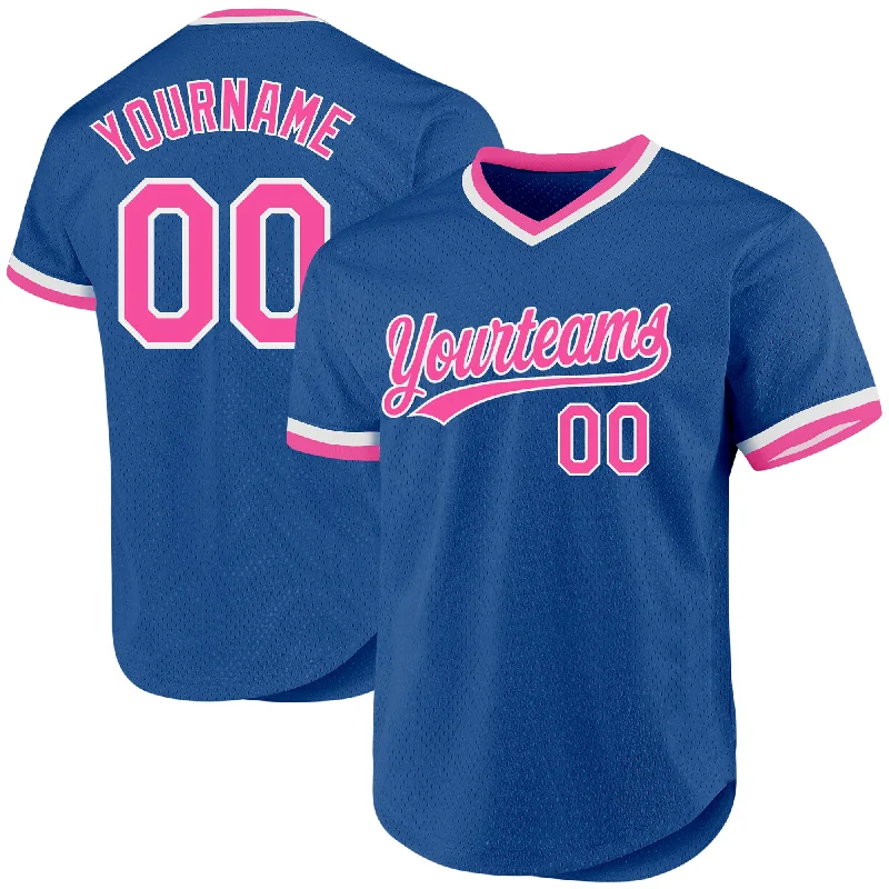 Custom Baseball Jerseys For Holiday Promotions-Custom Blue Pink-White Authentic Throwback Baseball Jersey