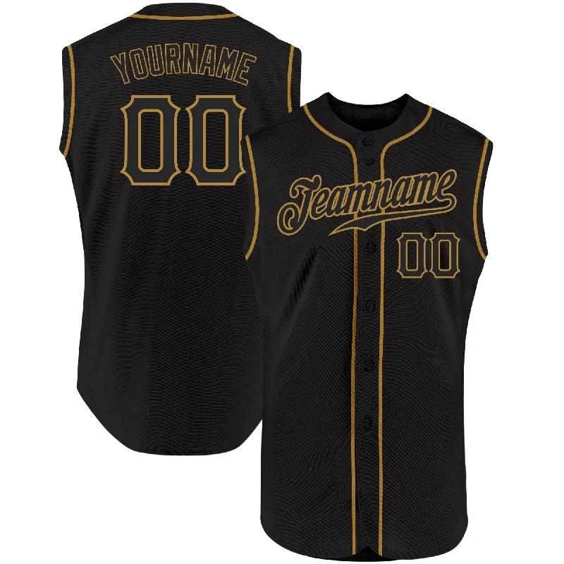 Baseball Jerseys With Custom Name Tags-Custom Black Black-Old Gold Authentic Sleeveless Baseball Jersey