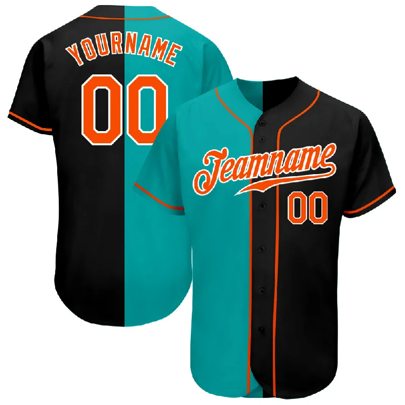 Baseball Jerseys With Custom Name Tags-Custom Black Orange-Aqua Authentic Split Fashion Baseball Jersey