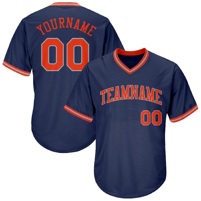 Custom Baseball Jerseys For International Teams-Custom Navy Orange-Gray Authentic Throwback Rib-Knit Baseball Jersey Shirt