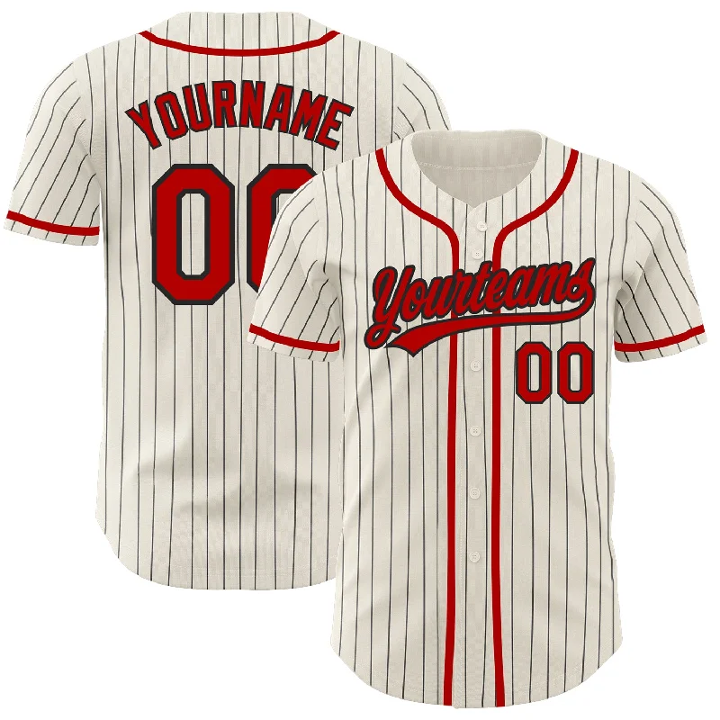 Personalized Baseball Jerseys For Teams-Custom Cream Black Pinstripe Red Authentic Baseball Jersey