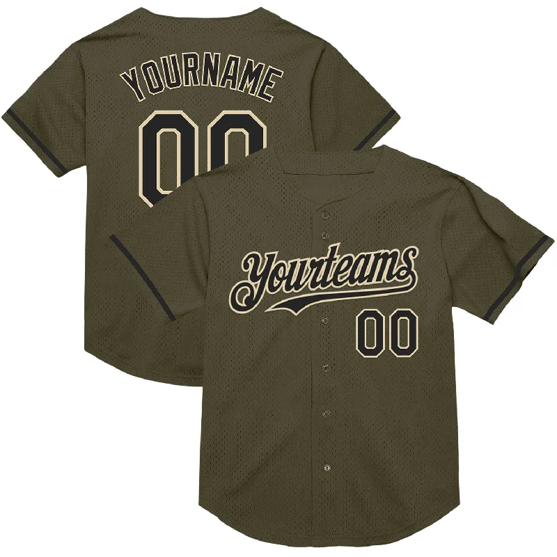 Custom Baseball Jerseys For Award Ceremonies-Custom Olive Black-Cream Mesh Authentic Throwback Salute To Service Baseball Jersey