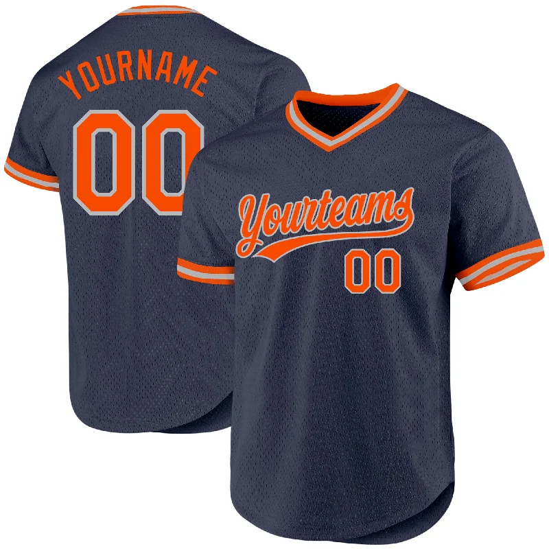 Custom Baseball Jerseys For Supporter Gifts-Custom Navy Orange-Gray Authentic Throwback Baseball Jersey