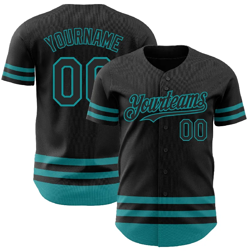 Personalized Baseball Jerseys For Local Supporters-Custom Black Teal Line Authentic Baseball Jersey