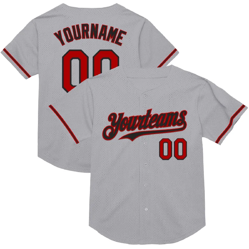 Personalized Baseball Jerseys For Player Participation-Custom Gray Red-Black Mesh Authentic Throwback Baseball Jersey