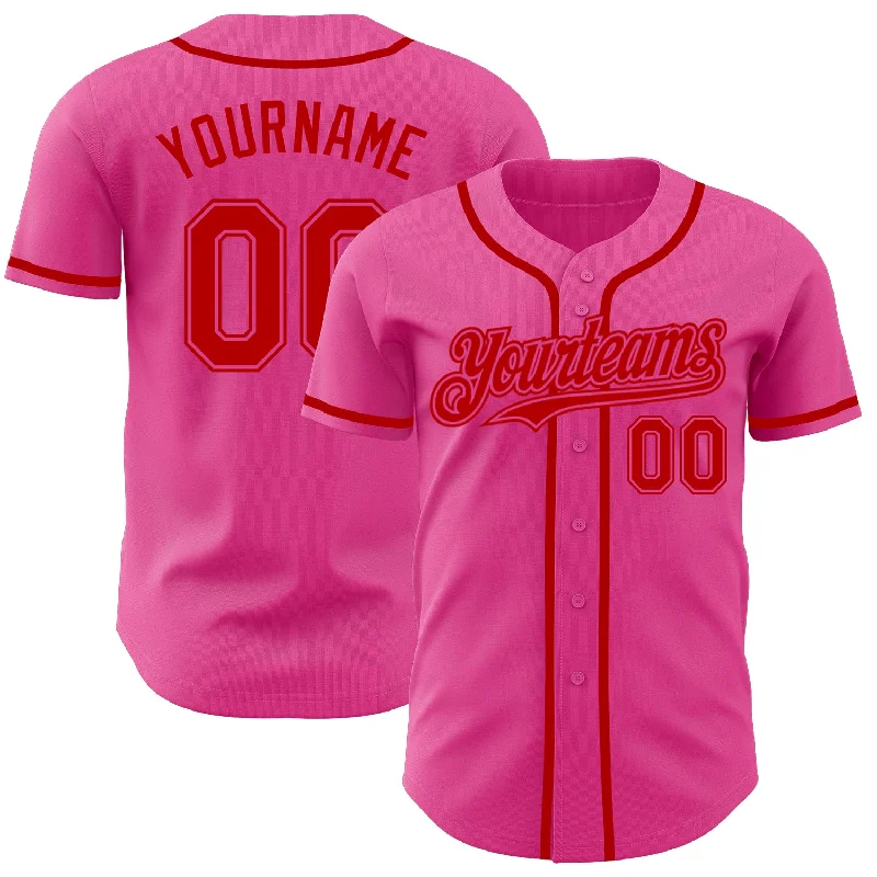 Baseball Jerseys With Custom Sleeve Designs-Custom Pink Red Authentic Baseball Jersey