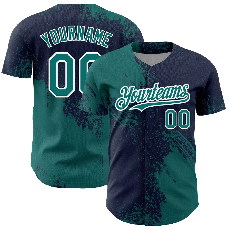 Baseball Jerseys For League Competitions-Custom Teal Navy-White 3D Pattern Design Abstract Brush Stroke Authentic Baseball Jersey