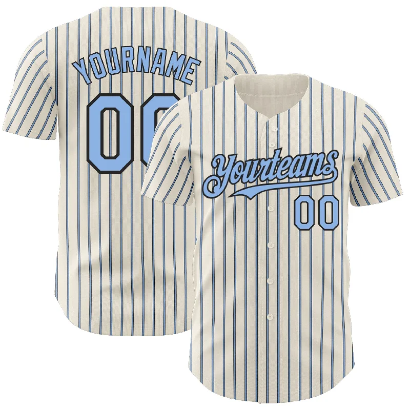 Personalized Baseball Jerseys For Corporate Gifts-Custom Cream (Black Light Blue Pinstripe) Light Blue-Black Authentic Baseball Jersey