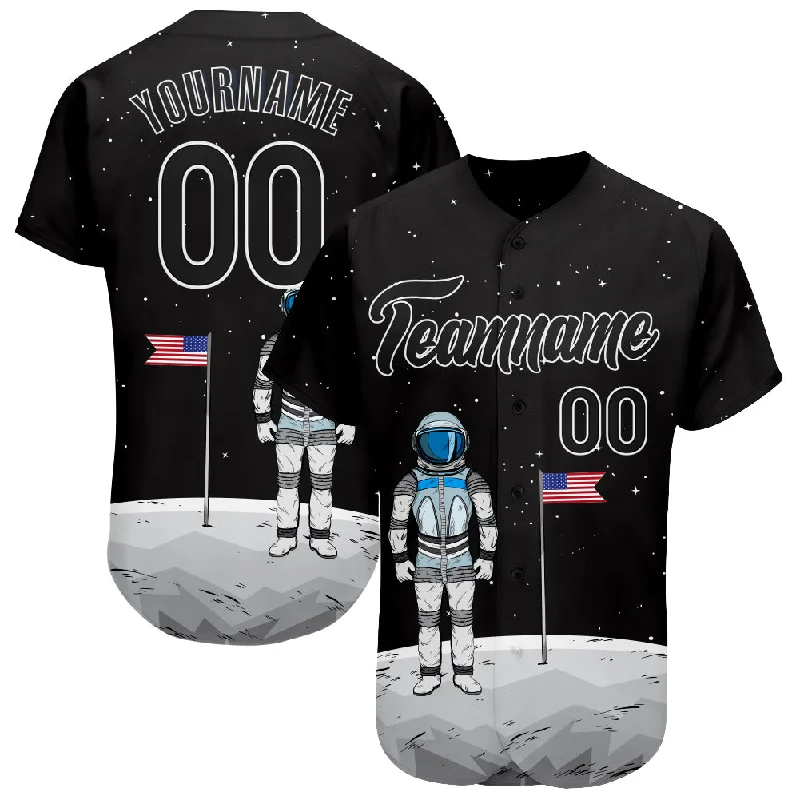 Personalized Baseball Jerseys For Event Marketing-Custom Black Black-White 3D Pattern Design Astronaut Authentic Baseball Jersey