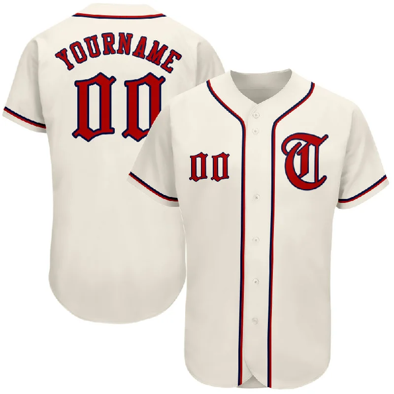 Baseball Jerseys For Holiday & Seasonal Events-Custom Cream Red-Navy Authentic Baseball Jersey