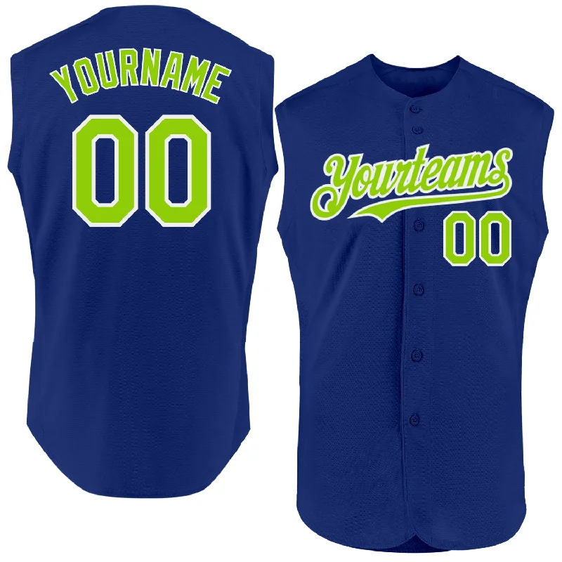 Baseball Jerseys With Custom Designs & Patterns-Custom Royal Neon Green-White Authentic Sleeveless Baseball Jersey